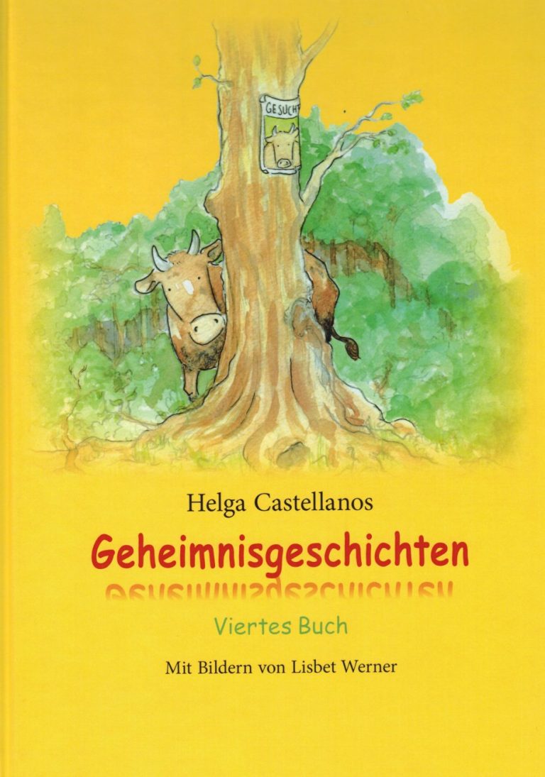 Illustration Geheimnisgeschichten Buch Cover Anna due Kuh versteckt sich hinter einem Baum